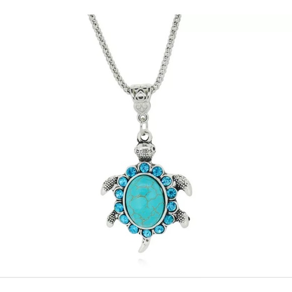Boho Turquoise Rhinestone Sea Turtle Pendant - Picture 6 of 8